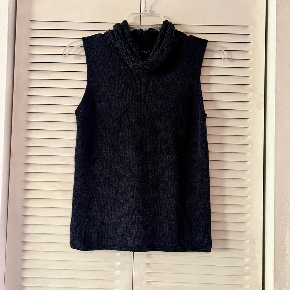 Sigrid Olsen Dark Blue Sleeveless Cowlneck Sweater